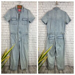 SIGNATURES Light Wash Blue Jean Denim Boiler Suit Jumpsuit, Size M/L
